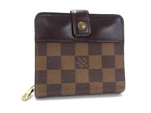 1円 LOUIS VUITTON ルイヴィトン N61668 ダミエ コンパクトジップ 二つ折り 財布 ウォレット 小銭入れ 札入れ ブラウン系 FL2815