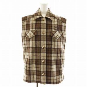 ミュウミュウ miumiu チェック ブルゾンベスト WOOL TARTAN CHECK VEST 前開き ウール 38 S 茶 ブラウン /AN10 ■ST レディース