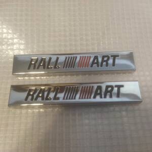 【送料込】RALLIART(ラリーアート) エンブレムプレート 黒 縦1.0cm×横6.0cm　2枚組　金属製　三菱　