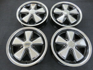 新品 VW ポルシェアロイ 15X4.5 15X5.5 5H 130 +35 ポリッシュ＆ブラック FUCHS フックス ビートル TYPE1 BUS TYPE2 TYPE3 メキビー 