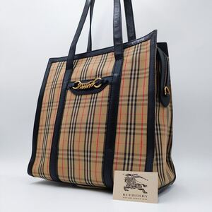 【1円 極美品】Burberry バーバリー 現行 トートバッグ ハンドバッグ ノバチェック レザー キャンバス 肩掛け A4 PC 大容量 チェーン 金具