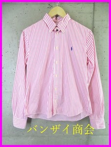 【送料300円可】9011s20◆良品です◆Ralph Lauren ラルフローレン ボタンダウン 長袖ストライプシャツ 12/ポロシャツ/ジャケット/ブラウス