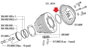 POLINI 251.034 ガスケット(シリンダーヘッド) ベスパ 　ET3 140.0050/E用　10070