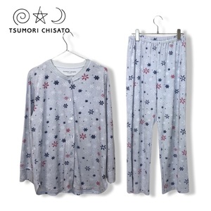 ★ツモリチサト スリープ tsumori chisato SLEEP ★総柄 雪柄 セットアップ パジャマ 前開き size L 管:D:06