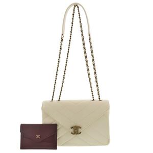 【水曜定休日・木曜発送】【中古】【RI】CHANEL シャネル バッグ Ivory/アイボリー レザー シェブロン Vステッチ チェーンショルダーバッグ