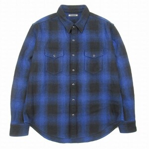 極美品 23aw マインデニム MINEDDENIM OMBRE CHECK FLANNNEL WESTERN SHIRT ウエスタンシャツ オンブレチェック ウールフランネル 3 青 黒