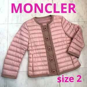 ☆美品☆MONCLER ダウンジャケット フラワー ビジュー付き ライトピンク