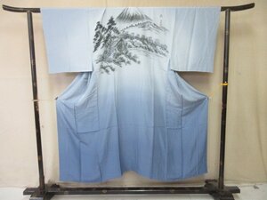 1円 良品 正絹 長襦袢 男性用 和装 和服 浮世絵 富士山 家屋 水車 高級 渋カッコいい 袷 身丈140cm 裄69cm【夢職】★★★