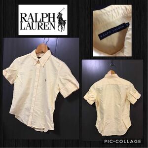 ◆RALPH LAUREN ラルフローレン 半袖ブラウス BD 胸元刺繍入 袖カフスボタン付 サイズ9 M（株）インパクト21 美品 販売価格\7900+税