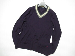 【美品】 TOMMY HILFIGER トミーヒルフィガー プレミアムウール Vネック ニット size L パープル