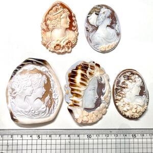 1円〜!!≪シェルカメオおまとめ75.3g≫j 約376.5ct 裸石 宝石 cameo shell 彫刻 アンティーク 貴婦人 ブローチ 作家物 w4ま90