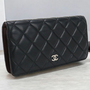 中古 シャネル 長財布ニ折小銭入付き レディース ブランド CHANEL マトラッセ ラージウォレット A31509 ブラック 財布