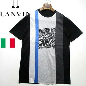 イタリア製▼ 新品 未使用に近い！　ランバン　虎柄　タイガー　ドッキング　半袖Tシャツ　LANVIN　黒　グレー　MADE IN ITALY