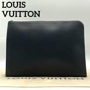 【未使用級】ルイヴィトン LOUIS VUITTON ポシェットジュールGM クラッチバッグ シボ革 ブラック 黒色 A4収納 メンズ レディース