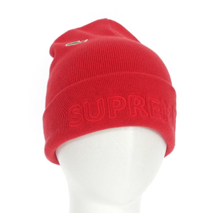 シュプリーム SUPREME 19AW LACOSTE Beanie ラコステビーニー ニットキャップ 帽子 F レッド 赤 メンズ