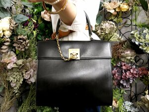 ●超美品●CELINE セリーヌ●ガンチーニ●カーフ レザー 本革●ハンド バッグ●黒●ゴールド金具●腕掛け●ヴィンテージ●かばん●Js49966