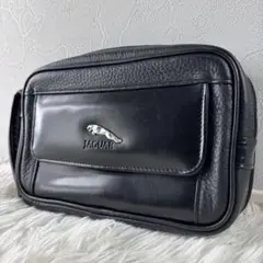 未使用品✨JAGUAR クラッチバッグ レザー ロゴ金具 ブラック