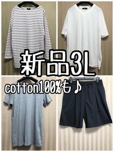 新品☆3L♪コットンTシャツなど3枚＆ショートパンツ☆x483