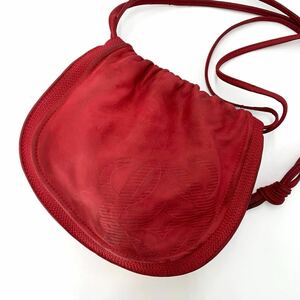 1円◎美品◎LOEWE ロエベ ショルダーバッグ アナグラム 巾着 フラメンコ ミニバッグ レザー レッド/赤 斜め掛け レディース ポシェット