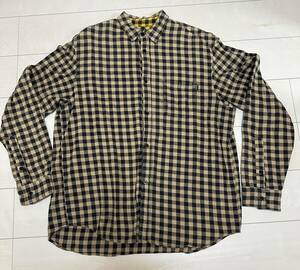 送料無料 ステューシー kitplaid shirts キットプレイド シャツ ブロックチェック 黄色×黒 Lサイズ ネル 中古 STUSSY 古着 ボロ