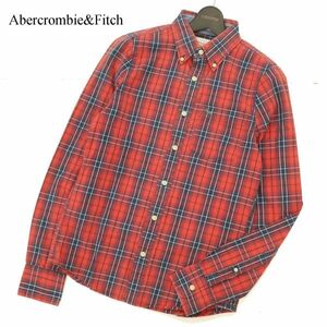 Abercrombie&Fitch アバクロンビー＆フィッチ トナカイ刺繍★ 長袖 ボタンダウン チェック シャツ Sz.S　メンズ 赤系　C3T07195_8#C