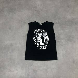 GQ145◇SAINT LAURENT PARIS : Heidi Slimane Snake プリント ノースリーブTシャツ◇黒 サンローランパリ エディ・スリマンスネーク