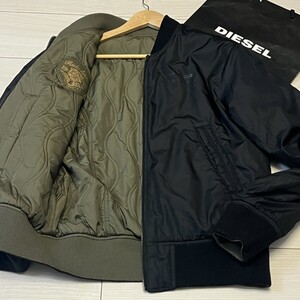 極美品/L相当●DIESEL ディーゼル ブルゾン ジップ ジャケット リバーシブル アウター キルティング MA-1 背面ロゴ ワッペン 中綿 メンズ