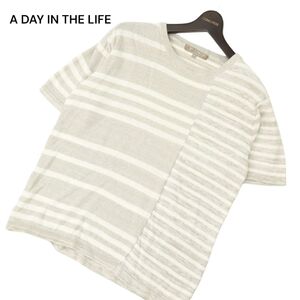 A DAY IN THE LIFE ユナイテッドアローズ 春夏 半袖 【麻★リネン】 ボーダー ニット Tシャツ Sz.M　メンズ グレー　C4T04081_4#J