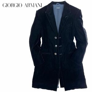 良品!!イタリア製 GIORIGIO ARMAN トロトロ ベロア レーヨン生地 ロング チェスターコート(50)ブラック 黒 ジョルジオアルマーニ メンズ 