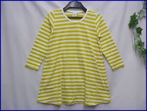 02340♪子供服・サイズ120ｃｍ・アーク・ワンピース・ボーダー・黄色×白・長袖♪