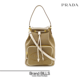 未使用品 PRADA プラダ ロゴジャガード ハンドバッグ ショルダーバッグ 巾着 1BH097 ジャガード レザー コルダ タルコ ゴールド金具