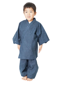 【ひめか】作務衣 日本製 子供 絣紬 作務衣 濃紺110ｃｍ