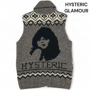 美麗品◎ヒスガール!!ヒステリックグラマー【幻の逸品】HYSTERIC GLAMOUR カウチン ニット ベスト ウール100% グレー 極暖 秋冬◎メンズ