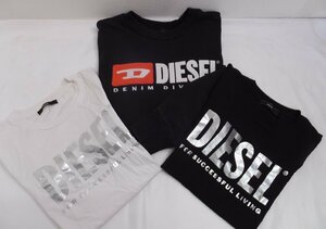 キングラム[25] 【送料無料】DIESEL ディーゼル ロゴプリント トレーナー 黒(XXS)/Tシャツ 白×1(XS)・黒×1(XS) 3点おまとめ★009＠L164