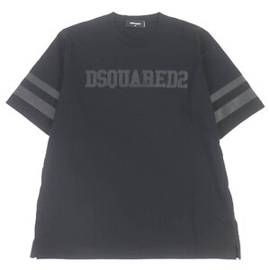 極美品□DSQUARED2 ディースクエアード 24SS S74GD1256 ロゴフェイクレザーパッチ オーバーサイズ 半袖Ｔシャツ M イタリア製 正規品