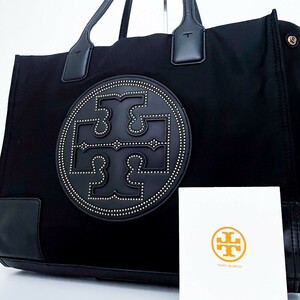 1円■未使用級■希少デザイン Tory Burch トリーバーチ キャンバス エラ トートバッグ ビジネス 大容量 A4 レディース メンズ ブラック 黒