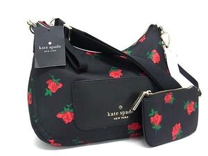 ■新品■未使用■ kate spade ケイトスペード KE437 ナイロン ポーチ付き フラワー ショルダーバッグ ブラック系 BL4555