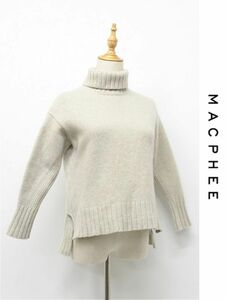 N276/MACPHEE セーター 長袖ニット ハイネック カシミヤ混 ウール 表起毛 ストレッチ ドロップショルダー S ライトグレー TOMORROWLAND