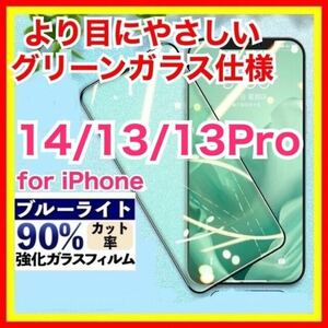 iPhone14 13 13Pro ブルーライトカット グリーンディスプレイ 強化ガラス グリーンガラス 指紋防止 ガラスフィルム iPhone 13 Pro 透過率