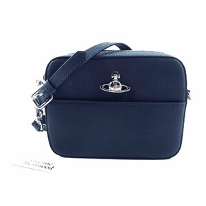 未使用品◎Vivienne Westwood ヴィヴィアンウエストウッド 43030064 SAFFIANO CAMERABAG オーブ金具 レザー ショルダーバッグ ネイビー