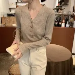 カーディガン　ニット　セーター　おしゃれ　韓国　ベージュ　かわいい　シンプル