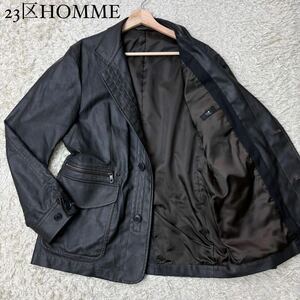 超希少◎2way/23区HOMME/レザージャケット Lサイズ 黒 オム カバーオール テーラード ブラック 革 ライダース シングル ユーティリティー