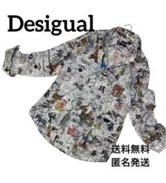 【美品】　Desigual メンズLサイズ　アート沢山シャツ　Lスリム