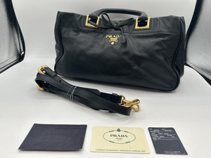 7170-02★ プラダ PRADA ブラックレザー 2WAY ハンドバッグ BN2243/牛革★