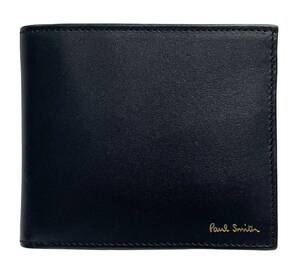 新品同様 ポールスミス 財布 二つ折り マルチストライプ ブラック 黒 レザー コインケースあり メンズ Paul Smith