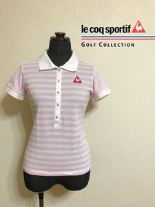 le coq sportif GOLF ルコック ゴルフ レディース ボーダー 鹿の子 ポロシャツ トップス サイズM 半袖 白 ピンク QGL1727 デサント