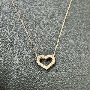 ★中古・美品★ネックレス　k10 10金　ハート アクセサリー/ピンクゴールド/ダイヤ0.15ct