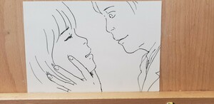 はがきサイズ　オリジナルイラスト　原画『男性と女の子』