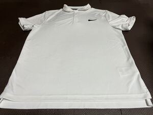 美品NIKE DRI-FIT白、ロゴ黒、半袖ストレッチトップス　サイズL