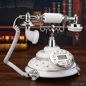 レトロ電話 シルバー装飾 ヨーロッパ風 レトロ調 クラシック電話機 電源コード式 ロータリー文字盤 ヨーロピアンなアンティーク感